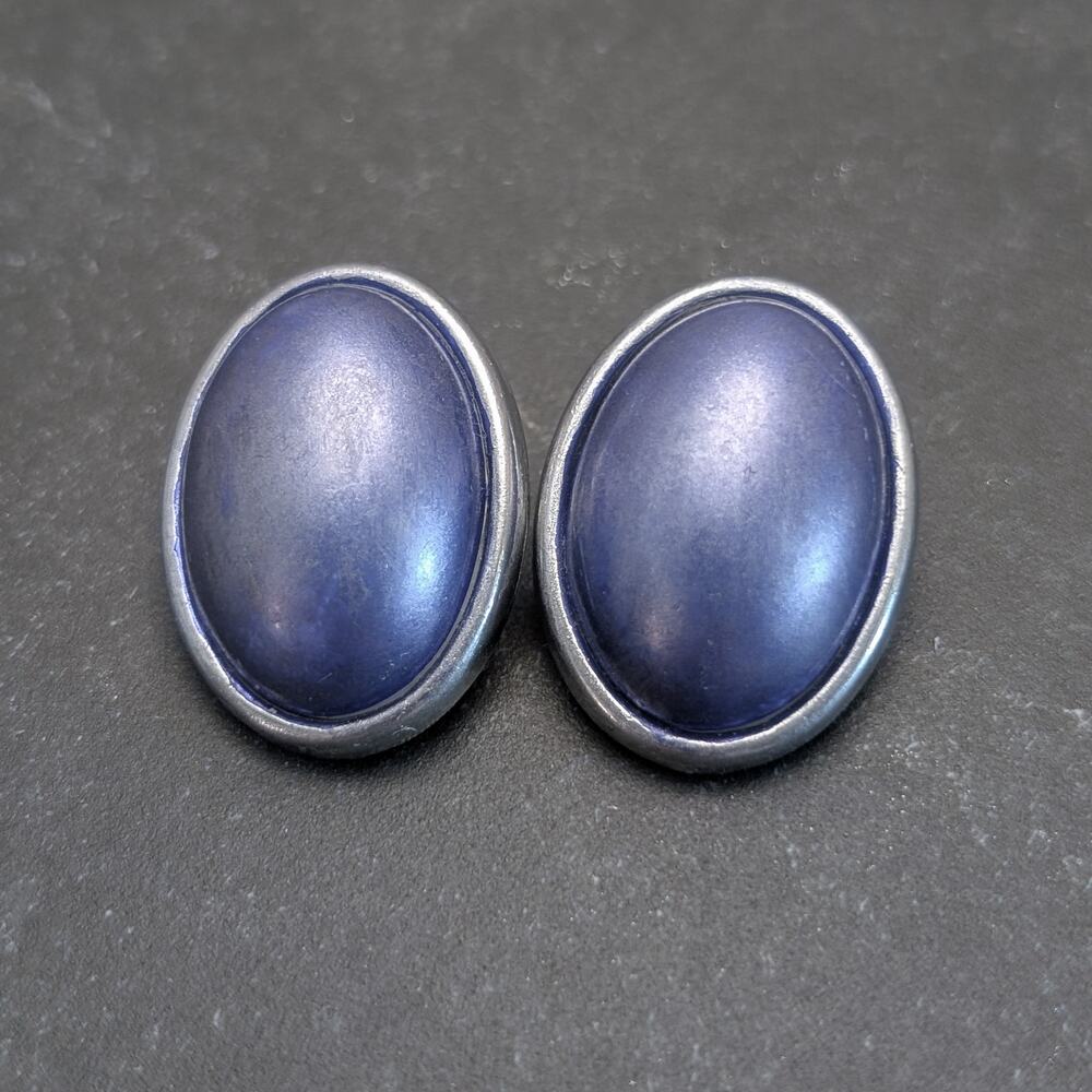 Vintage Clip On Earrings Possibly Upcycled or Painted - Blue and Silver Tone